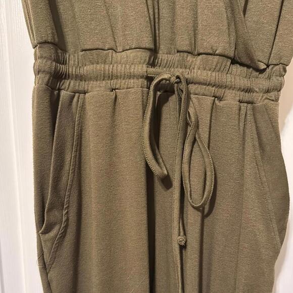 Chic Olive Green Wrap Jumpsuit - Picture 2 of 4